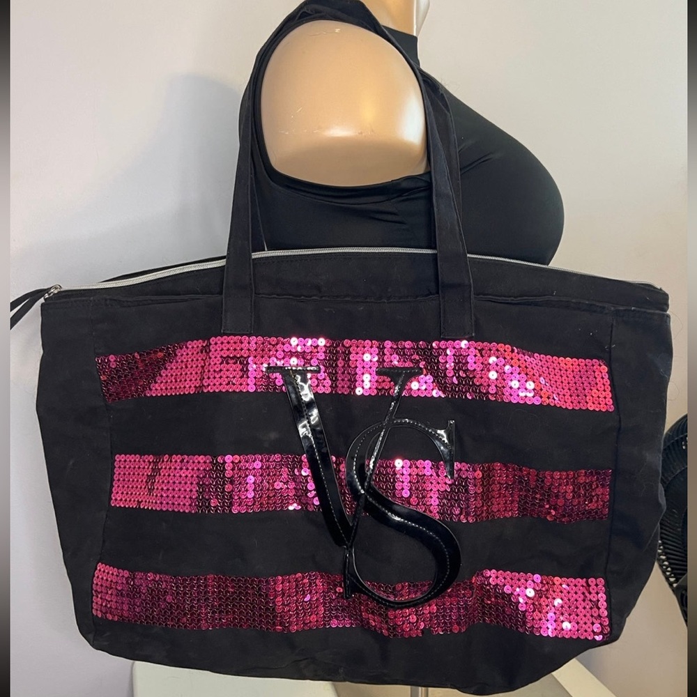 Victoria’s Secret canvas sequin tote bag with zipper